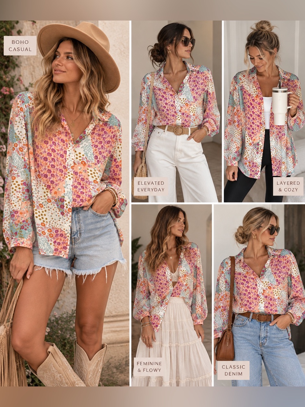 Rose + Olive Multicolor Floral Patchwork Blouse - Picture 6 of 7